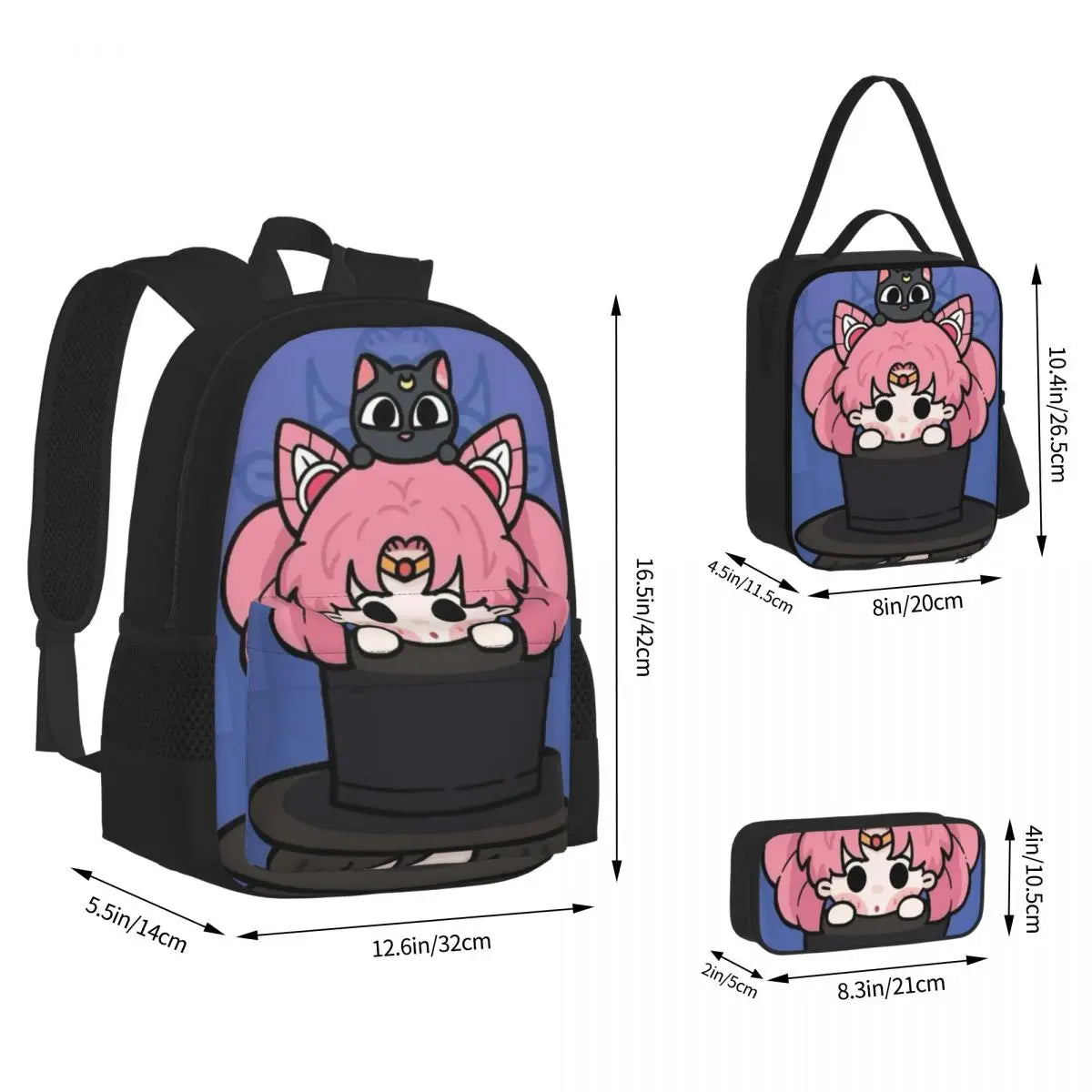 Sailor Moon Q-Set: Mochila Escolar, Bolsa e Estojo