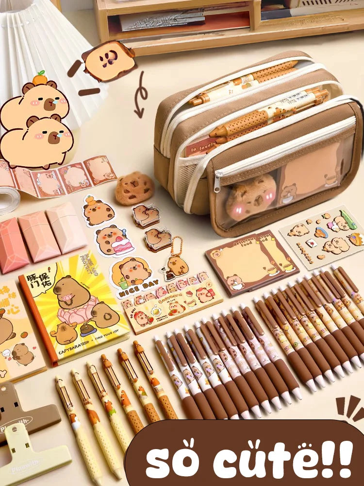 Estojo Capivara Kawaii, Grande Capacidade + Brindes (Selecionar)