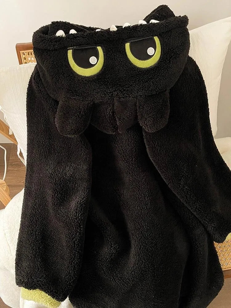 Roupão Banguela + Pantufas, Conjunto Kigurumi Fofinho de Inverno