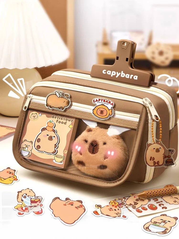 Estojo Capivara Kawaii, Grande Capacidade + Brindes (Selecionar)