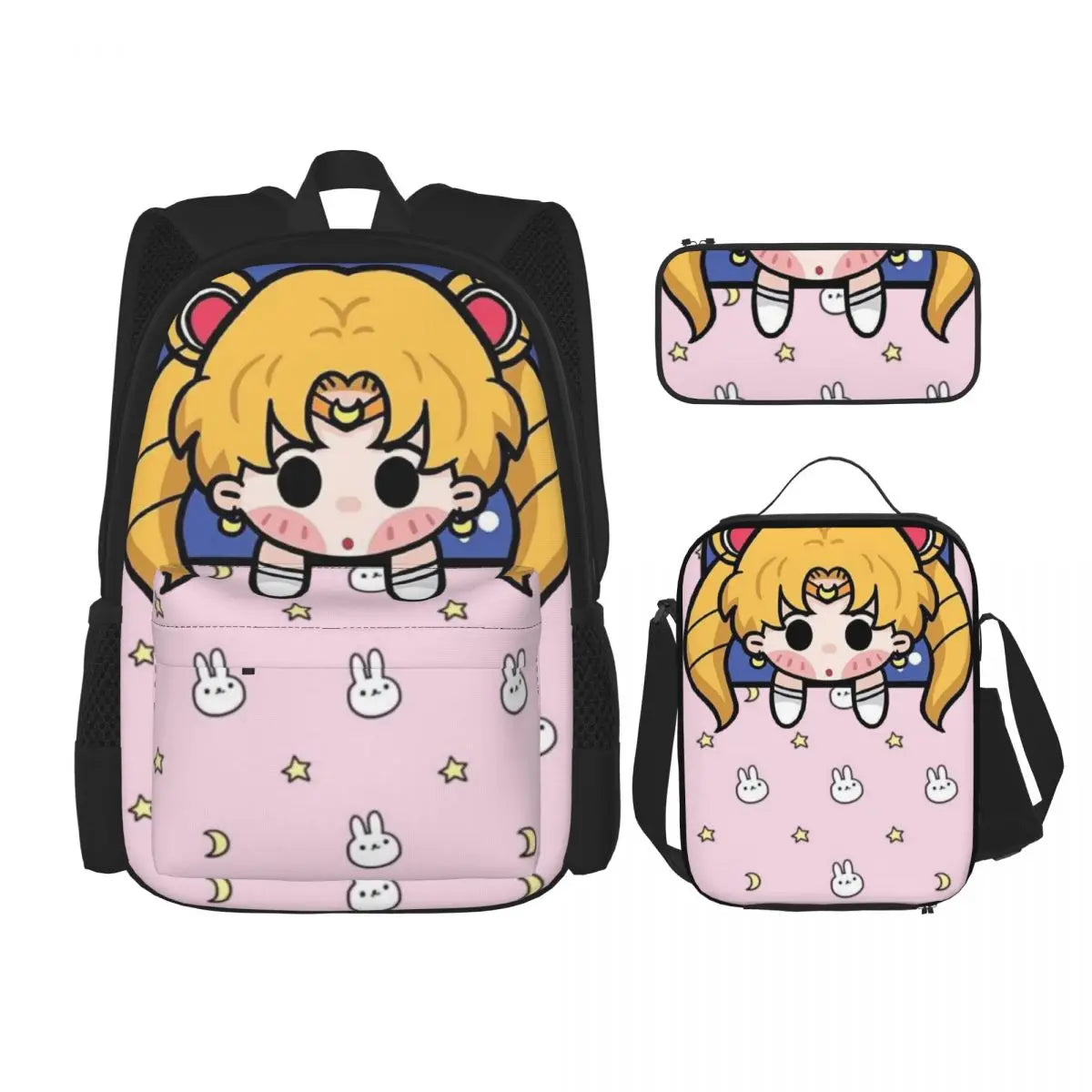 Sailor Moon Q-Set: Mochila Escolar, Bolsa e Estojo