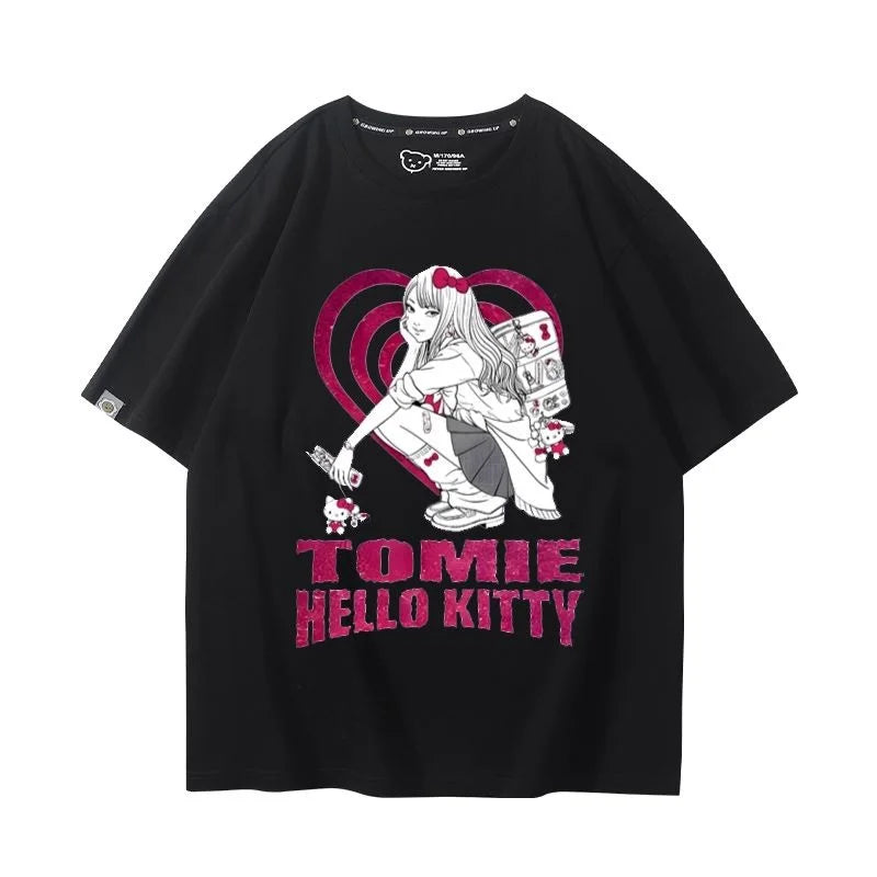 Camiseta Hello Kitty x Tomie Kawakami – Estilo Sanrio Meets Junji Ito