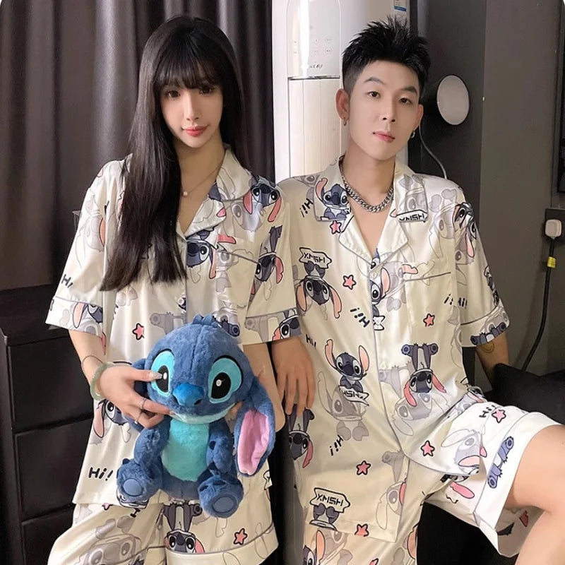 Pijama Casal Stitch Ice Silk