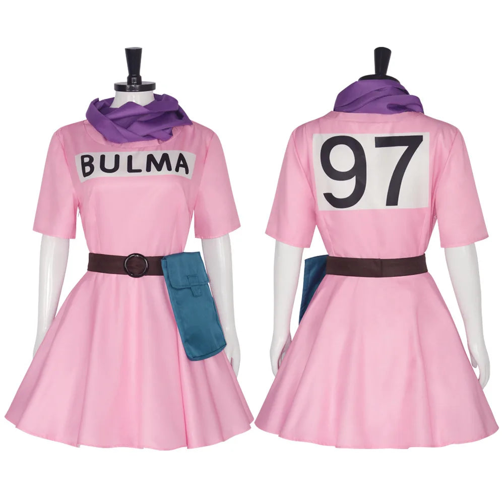 Fantasia Cosplay Adulto e Infantil Bulma, Vestido Rosa Kawaii 90s