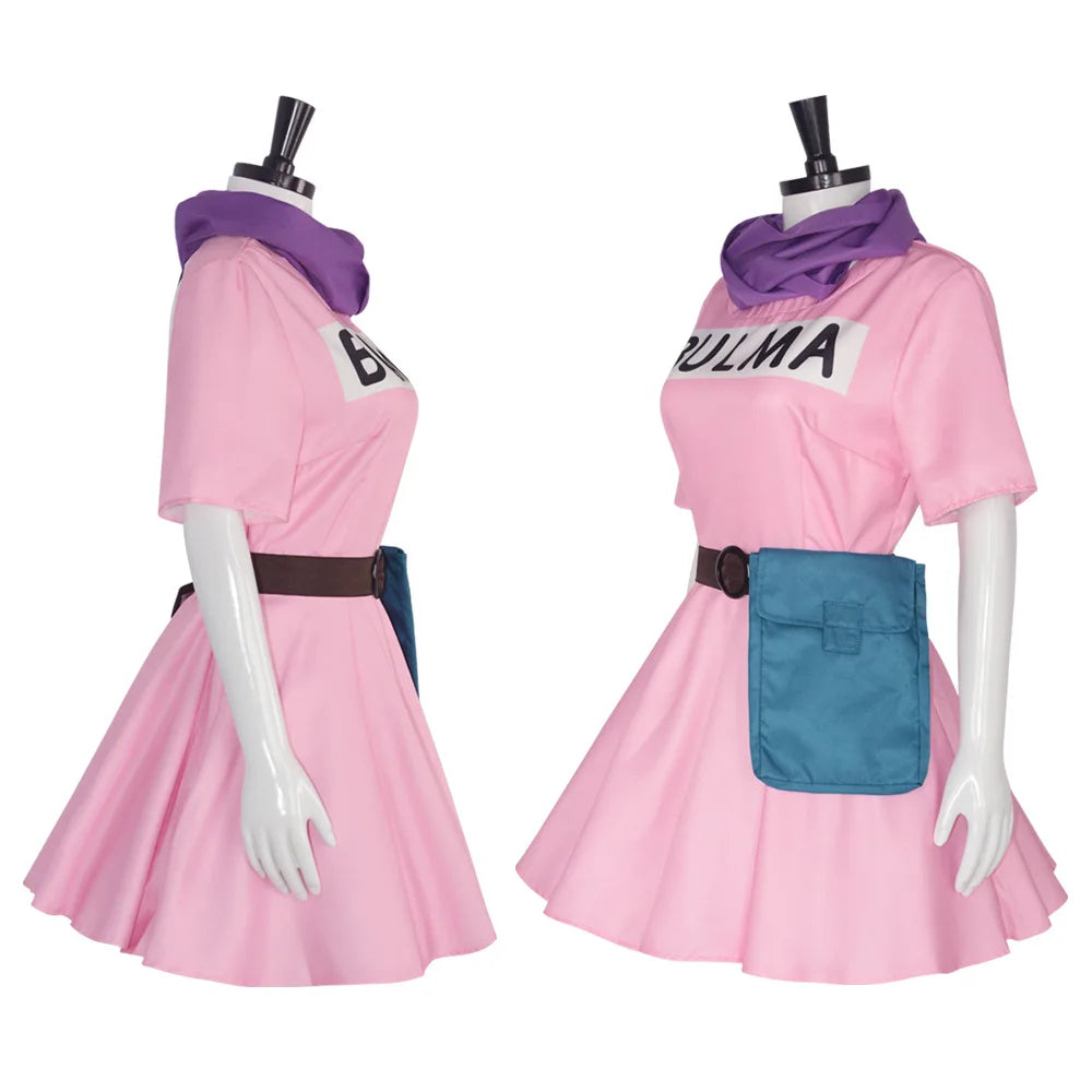 Fantasia Cosplay Adulto e Infantil Bulma, Vestido Rosa Kawaii 90s