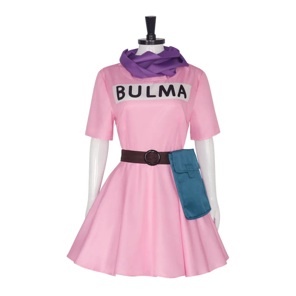 Fantasia Cosplay Adulto e Infantil Bulma, Vestido Rosa Kawaii 90s