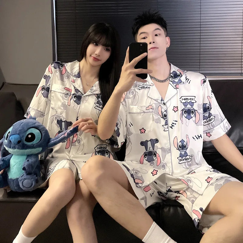 Pijama Casal Stitch Ice Silk